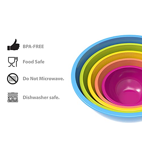 Image of Zak Designs Colorways Mixing Bowl Set, Nesting Bowls for Space Saving Storage, Made with Durable Melamine, Great for Prepping and Serving Food (Azure to Pink, 5pcs, Non-BPA)