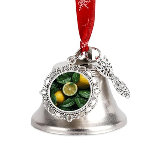Campana natalizia con limone, ornamento in metallo, campane vintage per albero di Natale, decorazioni per albero di Natale, ali e campane, ornamenti per decorazioni natalizie