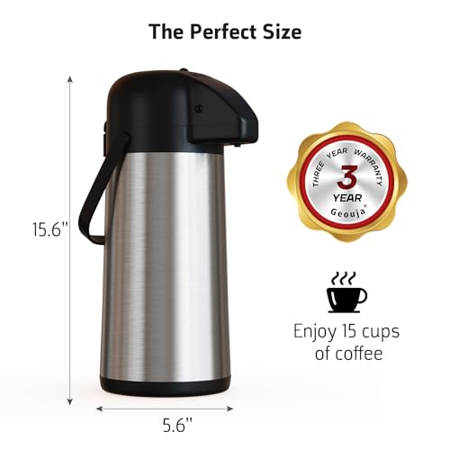 Airpot Coffee Carafe for Keeping Hot - 102 OZ/ 3L Large Coffee Dispenser with Pump - Insulated Stainless Steel Thermos Urn for Hot Drinks Water Tea Chocolate - Thermal Beverage Dispenser for Parties by Geouja - Image 8
