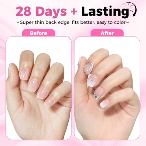 Image of UNA GELLA 312Pcs Extra Short Squoval Nail Tips, Square Pre-Etched Half Matte Soft Gel Nail Tips Square Full Cover, No File Needed Clear Squoval Acrylic False Nails for DIY Nail Art Extension 12 Sizes