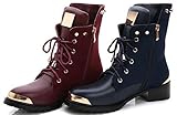 ANN CREEK 'Reinet' Goldtone Plated Treaded Outsole Mid Calf Lace Up Combat Booties Burgundy 11