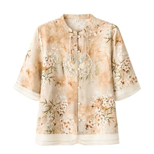 Blusa de manga corta estilo chino antiarrugas: conjunto de dos piezas elegante para mujer