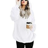 American Trends Womens Athletic Blanket Sweatshirt Fuzzy Active Sherpa Hoodie for Women Oversized Pullover Hoodies Sweatshirts White L