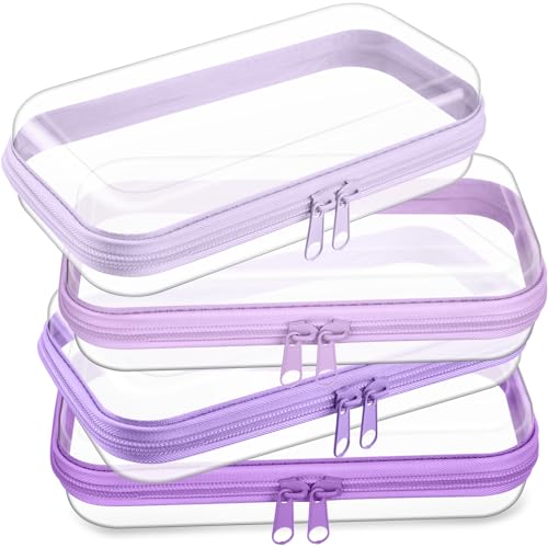 Image of Hoolerry 4 Pcs Hard Clear Zipper Case Makeup Bags Plastic Zipper Pouch Transparent Storage Box Containers for Cosmetics, Snacks, Building Blocks, Puzzles(Clear,7.5 x 3.9 x 2 in,Purple)