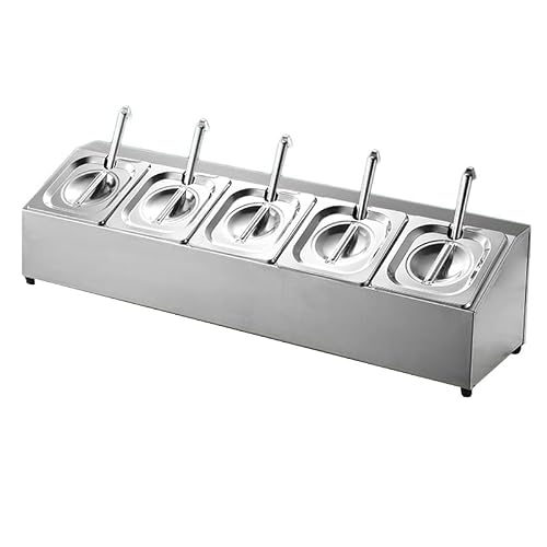 Aserzenith Silver Pizza Topping Station, Stainless Steel Condiment Seasoning Containers With Lid, Outdoor Pizza Oven Accessories With Compartment Trays For Prepping Ingredients,-A-85.5X22.5x20cm