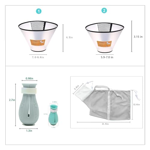 Image of 7-Piece Cat Bathing Set - Anti-Scratch Silicone Shoes, Claw Covers, Shower Net, Bathing Bag & Elizabethan Collar (Grey-3)