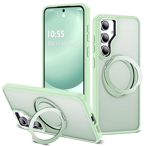 Image of for Samsung Galaxy S24 FE Case with 360 Rotatable Magnetic Ring Stand Compatible with Mag-Safe Military Protection Shockproof Matte Translucent Phone Cases for S24 FE,Green