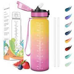 Motswedi Borraccia 1000ml, a Prova di Perdite, Borraccia con Cannuccia, Reutilizables, Borraccia Palestra, Senza BPA, Borraccia Motivazionale per Palestra, Ufficio, Running, Ciclismo, Giallo Rosa