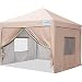 Quictent Upgraded Privacy 8x8 EZ Pop Up Canopy Tent Instant Canopy with 4 Sidewalls, Mesh Windows & Wheeled Bag 100% Waterproof-9 Colors (Beige 1)