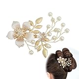3.2'' Bridal Hair Pins Clip with Pearls, Elegant Handmade Gold Wedding Hairpiece, Stylish Shining Gold Leaf Flower Hair Jewelry Perfect for Brides Bridesmaids Graduations and Special Occasions