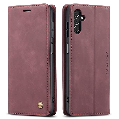 Housse antichoc pour Samsung Galaxy A13 et A04s finitions vintage en cuir PU rouge