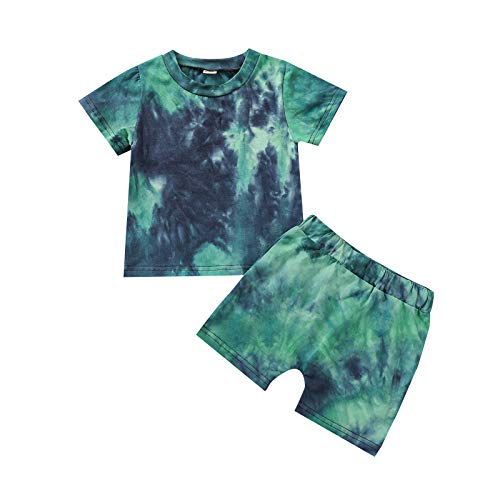 Toddler Baby Boy Tie-Dye Outfits Short Sleeve T-Shirt Top+Short Pants 2Pcs Summer Clothes (Green, 2-3T)
