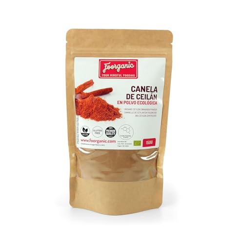 Canela de Ceilán Ecológica en Polvo Foorganic Pack 150g | Superalimento Natural Sin Aditivos | Producido en España | Vegano y Aromático