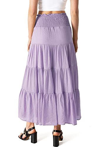 Women's Juniors Smocked Waist Broomstick Boho Skirt3