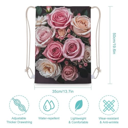 Canvas Drawstring Backpacks Cute Rose Mix Leopard Sports Gym Pull String Bags Lightweight for Men Women2