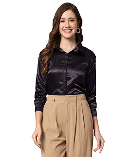 Image of FUNDAY FASHION Women Solid Formal Satin Regular Fit Shirt