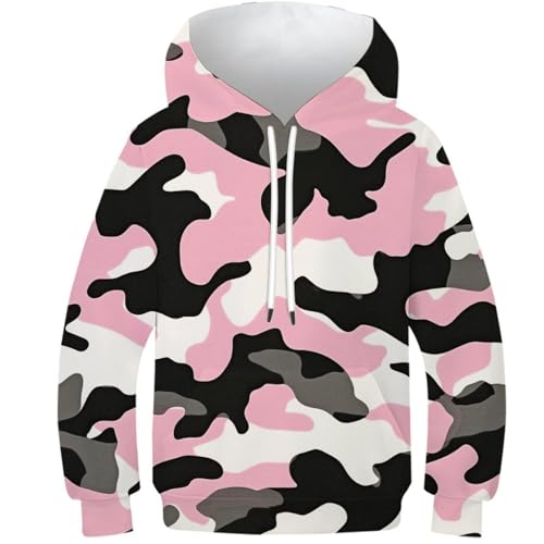 Sweat à capuche enfant pull manches longues filles garçons sweatshirt imprimé camouflage 8-10 ans