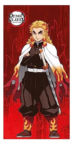 Halantex DEMON SLAYER Kimetsu no yaiba KYOJURO RENGOKU – Serviette de plage – 100 % coton – Dimensions 70 x 140 cm