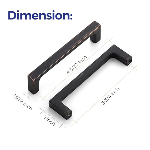 Image of Ravinte Oil Rubbed Bronze Cabinet Handles Kitchen Pulls 3-3 /4 Inch 20 Pack | Square Design, Solid Zinc, Modern Slim Style, Screws Included, Easy Installation, for Kitchen Drawers & Cupboards