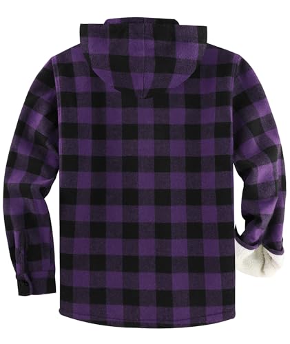Image of ZITY Men's Flannel Hooded Jacket Fleece Sherpa Lined Plaid Shirts Jackets Zip Up Sweatshirt Hoodies for Men with 4 Pockets