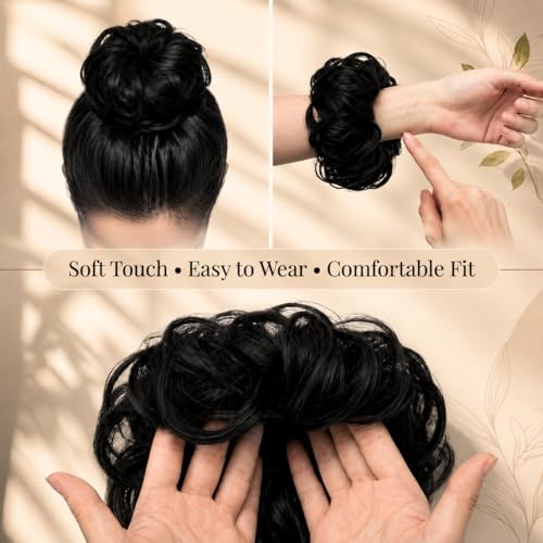 Image of TEMPERIA Hair Accessories For Women Stylish - Juda Hair Buns - Messy Bun Hair Extension - Artificial Fake Donuts Maker Scrunchies - With Elastic Rubber band - Black - 1 Pc - (25GR)