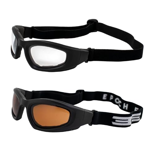 Epoch Eyewear Padded Motorcycle Goggles 2 Pair with Black Frames and Clear Amber Lenses