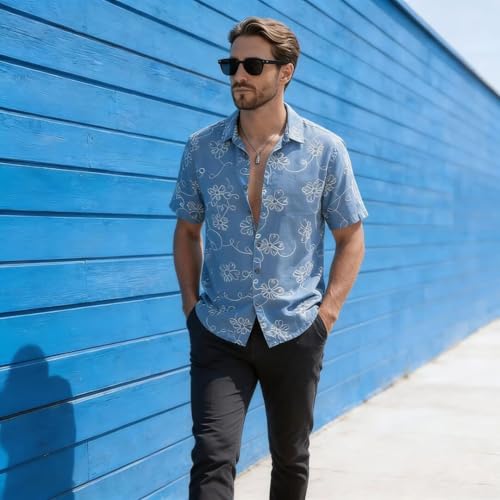 Image of Lymio Men Shirt || Men Embroidery Design Half Sleeve Cotton Shirt (Available Also Packs) (Embro-Flower)