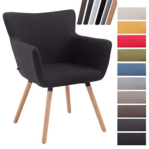 CLP Silla De Salón Antwerpen Tapizada En Tela I Butaca con Reposabrazos & Base De Madera I Silla De Comedor Estilo Escandinavo I Color: Negro, Madera Natural