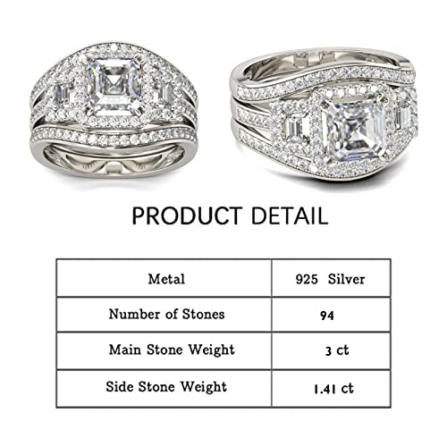 Jeulia 3ct Diamond Band Gold Rings Three Stone Sterling Silver Bridal Ring Set Classic Dainty Ring Halo Wedding Promise Ring Anniversary Brilliant with Jewelry Gift Box4