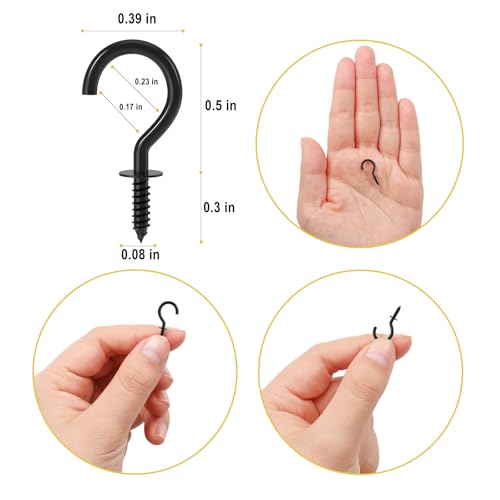 Relbro 1/2 INCH BLACK SCREW HOOKS 100 Pcs Small Screw Hooks thumb #2