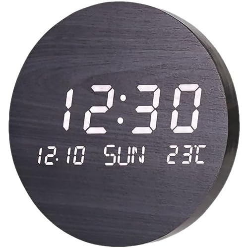 Horloge murale moderne numérique LED avec date et température en bois - 2