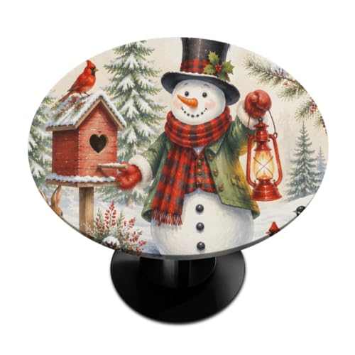 Christmas Round Fitted Tablecloth Wipeable Circle Outdoor Table Cover