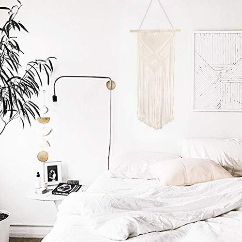 NEW RUICHENG Macrame Wall Hanging Tapestry Boho Handmade Woven Tapestries Unique Tassel Bohemian Art Wall Decor for Living Room Bedroom Beige Door Curtain Long Tapestry Home Decoration