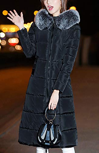 Chouyatou Women's Winter Windproof Padded Long Down Alternative Coat Faux Fur Hood (Medium, Black) #TOP2