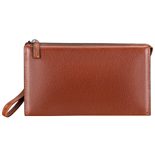 PIJUSHI Genuine Leather Mens Clutch Purse Bag Wallet Wrist Hand Purse Organized
