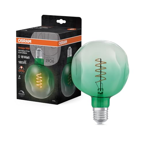 Bombilla LED E27 regulable OSRAM globo verde de 4,5W con filamento en espiral