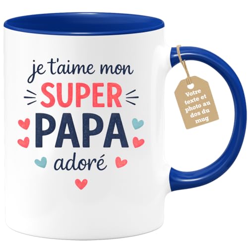 quotedazur Café-Croissant - Mug Personnalisé Papa Texte Photo - Tasse Fête Des Pères Je T'aime Mon Super Papa Adoré - Cadeau Drôle Papounet -...