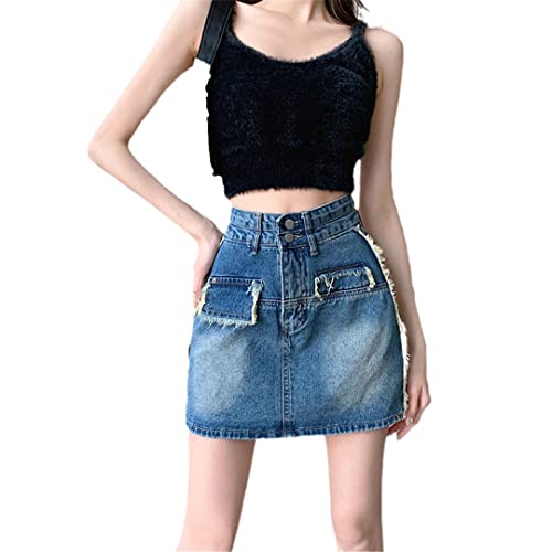 Mini jupe courte taille haute fluide en couleur bleu azur
