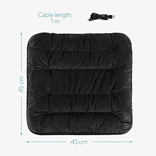 Navaris Heizkissen Wärmekissen - 45 x 45 x 3,5 cm - 3 Heizstufen - Heizmatte mit USB-Anschluss - beheizbares Kissen elektrisch - Schwarz