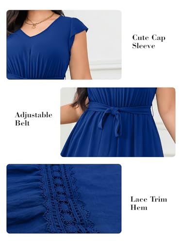 Image of RWJ Women Plus Size Summer Maxi Dress V Neck Cap Sleeveless Cocktail Casual Dresses with Belt