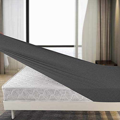 Stretch Twin Fitted Sheet Only - Jersey Knit & Ultra Soft, Non-Slip, Snug Fit for Twin/Single, Twin XL or RV/Camper Twin Sized Mattress (Deep: 5" to 16") - Heather Gray