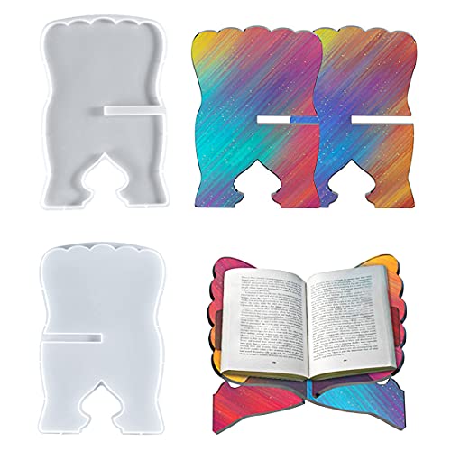 Voyyphixa 2 Pcs DIY Hollow Book Holder Molds for Resin Music Stand Silicone Mould Set Book Reading Stand Molds for Epoxy Resin Casting for Office Kitchen Study Room (2PCS Reading shelf molds)