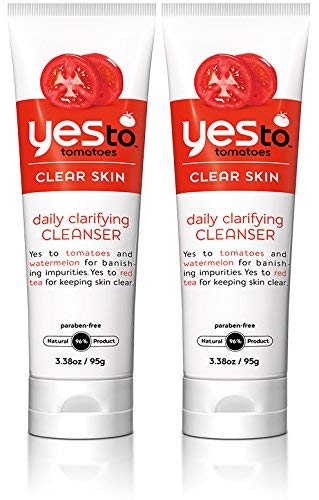 Yes to Tomatoes Daily Clarifying Cleanser (Pack of 2) with Aloe Leaf Extract, Tomato Extract, and Watermelon Seed Oil, 3.38 oz.