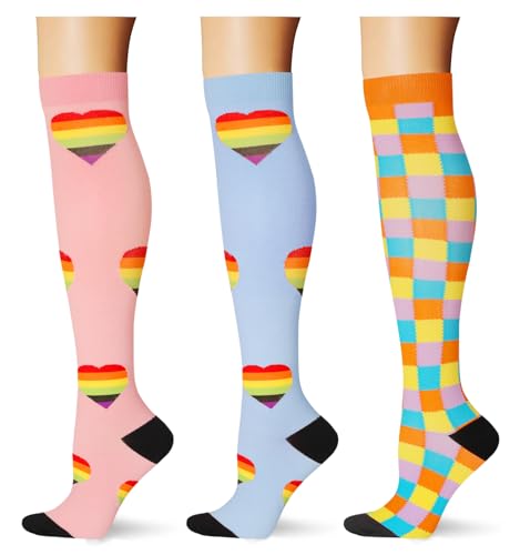 Image of (3 pairs) Compression Socks 20-30 mmHg Long Knee High Socks for Women Men Support Athletic Travel Daily Wear