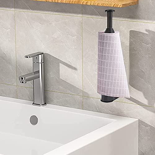 Image of 2 PACK Metal Paper Towel Holder, Easy Tear with Damping Function, Single Hand Operable Wall Mount Paper Towel Holder, Self-Adhesive or Drilled for Kitchen,Under Cabinet, Bathroom. Black