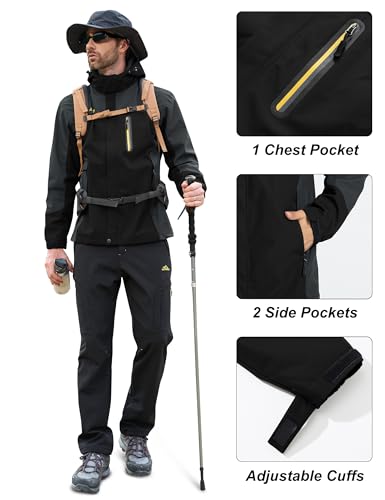 Image of MAGCOMSEN Men's Hooded Windproof Water Resistant Rain Jacket Windbreaker 5 Pockets for Hiking,Fishing,Runing