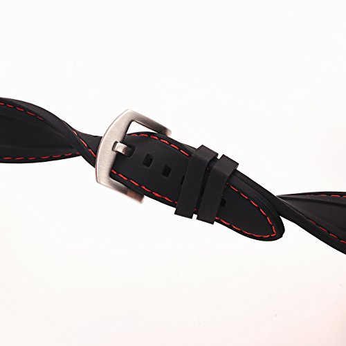 Carty 22Mm Quick Release Replacement Watch Bands For Men - Premium Silicone Rubber Watch Bands Black(Red Stitching Silver Buckle) #TOP3