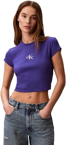 Calvin Klein Monologo Baby Rib tee Lv047ab802 Camisetas, Purple (Blue River Fog), M para Mujer