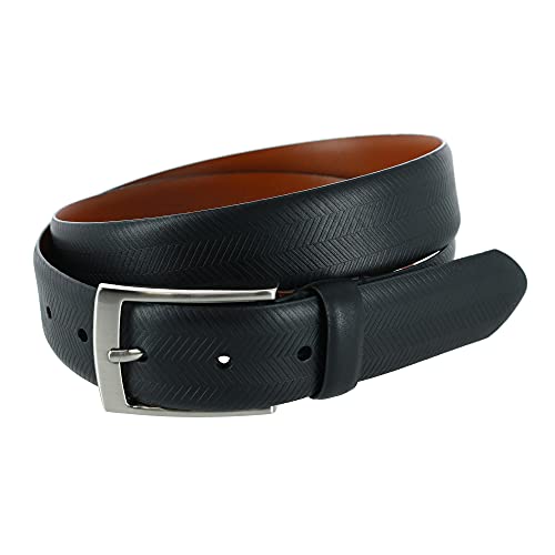 Trafalgar Men's Gregorio 35mm Herringbone Embossed Feather Edged Leather Belt