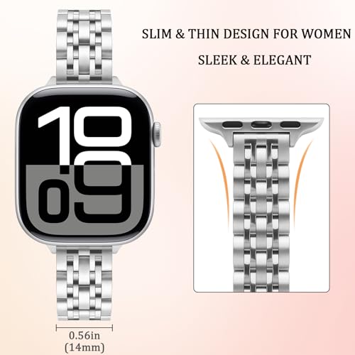 Image of Anlinser Metal Bands Compatible with Apple Watch Band for Women 49 /46 /45 /44 /42 /41 /40 /38mm, Thin Band Designed for iWatch Series 11 10 9 8 7 6 5 4-1 SE (42 /41 /40 /38mm, Silver)